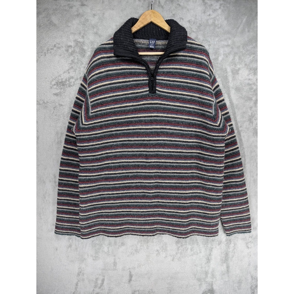 GAP Men's Striped Half-Zip Sweater in Black, Gray, Burgundy